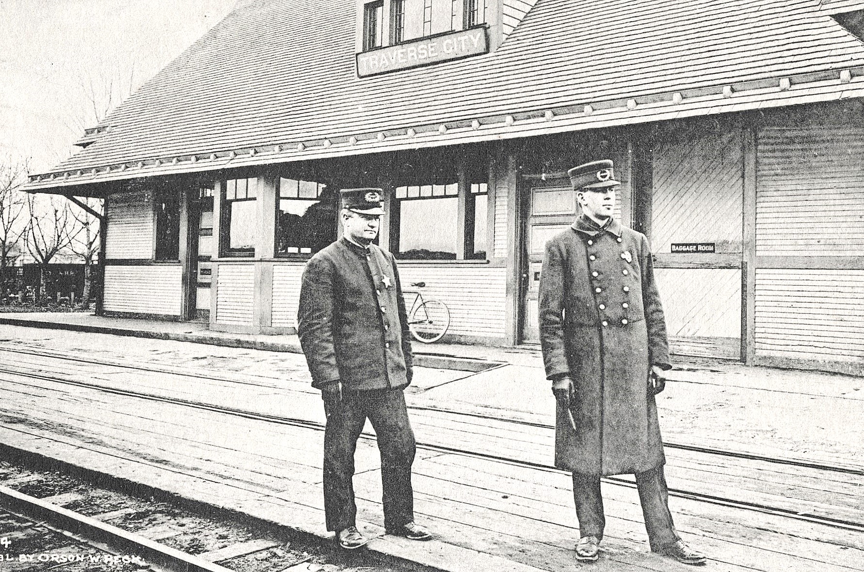 Police in front of the Traverse City GR&I depot